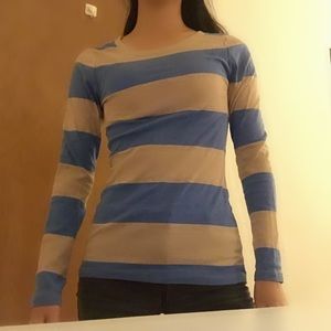 Cream and blue long sleeve top